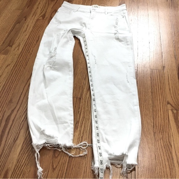 L.T.J. Letter To Juliet High Rise White Romeo Distressed Straight Raw Hem Jeans - Picture 12 of 16
